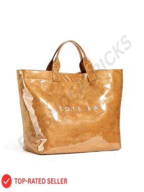 Large Kraft Paper Tote Bag Letter Print Clear Shopping Hobo Handbag